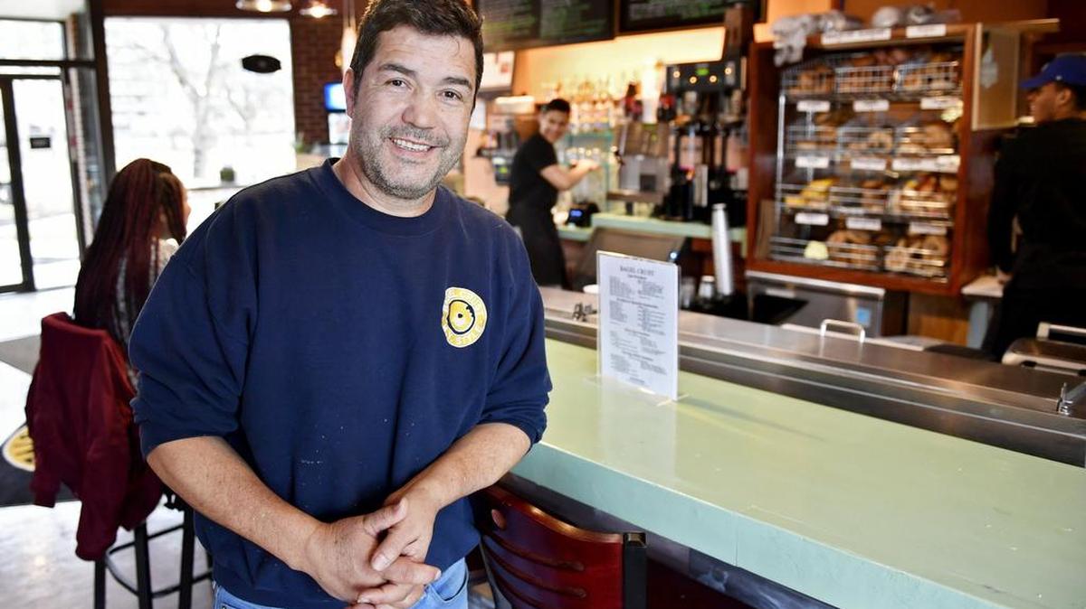 Al Rusinque, the owner of Bagel Crust, poses at the company’s new new second location on Westerly Parkway in State College.