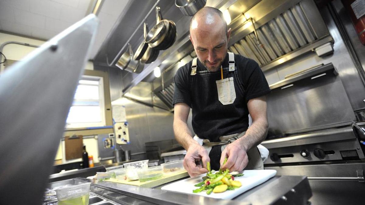 Chef Quintin Wicks makes house made potato gnocchi with wild nettle butter and local herbs and vegetables on April 4.