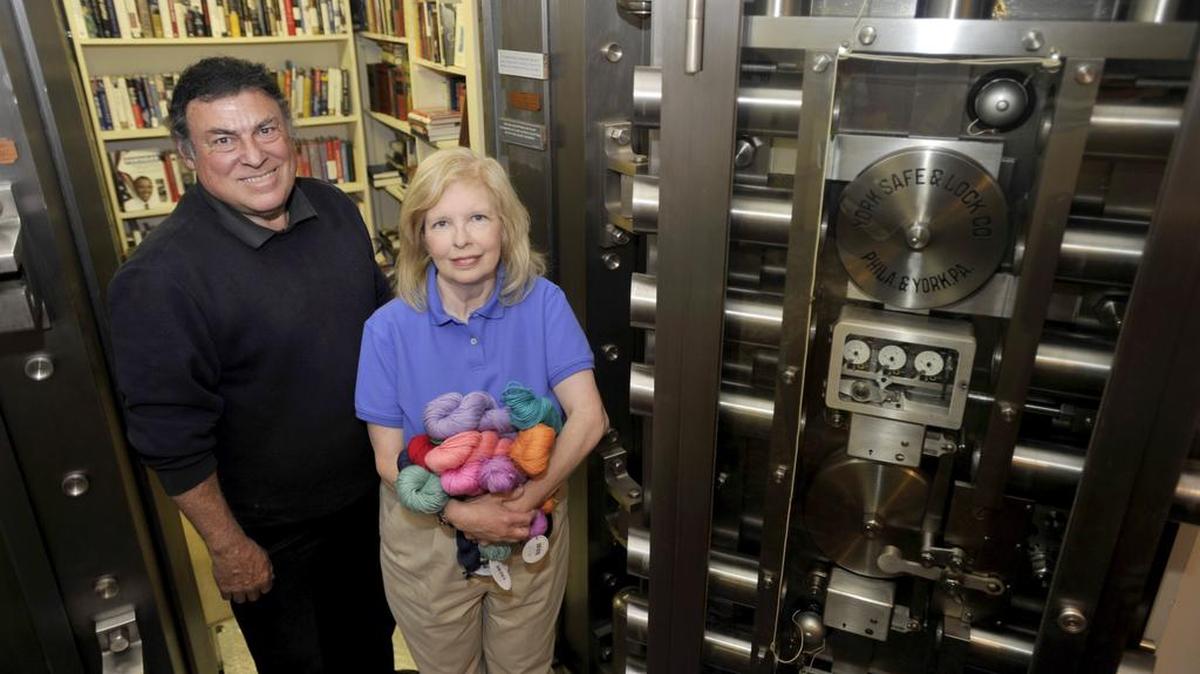 Keith and Kim Bierly stand in the vault at Forefathers Book Shop in Rebersburg on April 28.