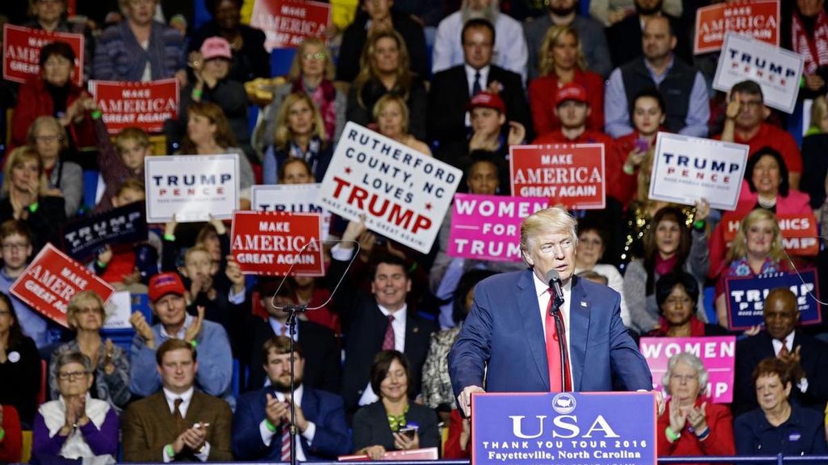 President-elect Donald Trump speaks to supporters during a rally in Fayetteville, N.C., on Dec. 6.