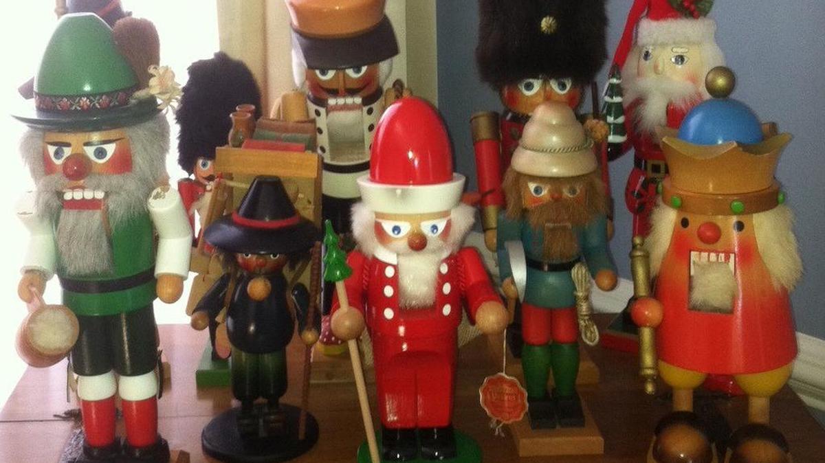 Steinbach and Ulbricht nutcrackers, circa 1960s-1980s, are among examples of holiday collectibles.