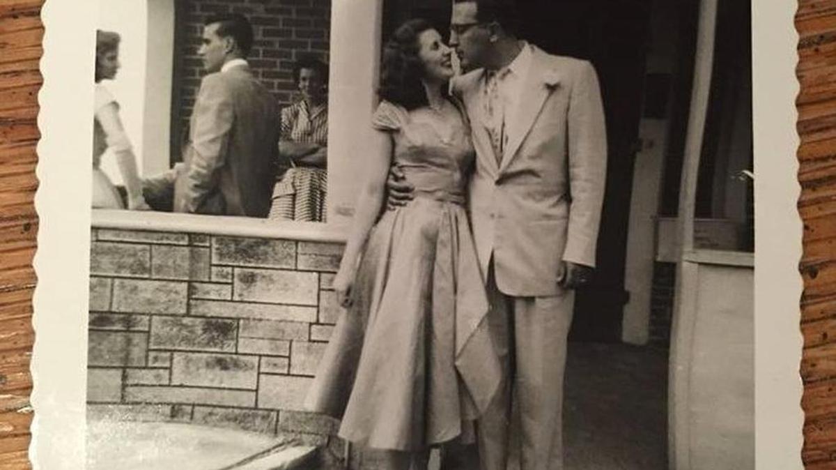 Lori Verderame’s parents, circa 1950, are shown in a photograph. When both parents had Alzheimer’s, Verderame used objects and heirlooms to help comfort them.