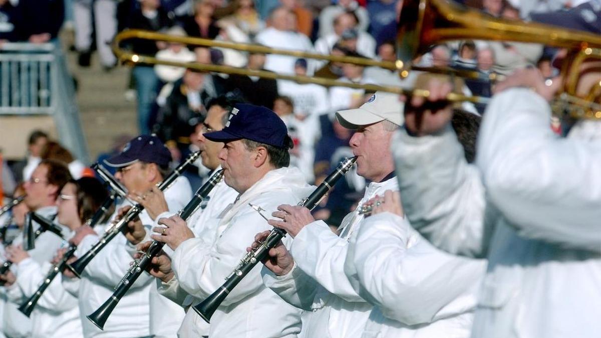 Penn State Alumni Marching Blue Band members play in pregame events before the a 2008 game against Michigan.