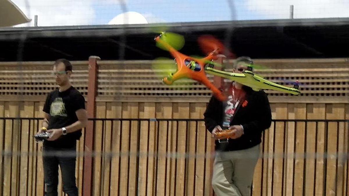 Drone racers compete at the Maker Faire at the San Mateo Event Center in San Mateo, Calif., in May.