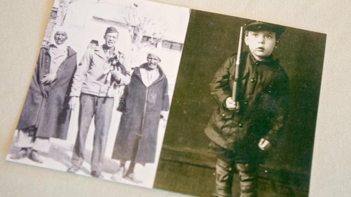 Photos of Max Confer, on the left while he serves in World War II as a surgical tech and on the right as a youngster during World War I. Confer will turn 100 this August. Several residents and veterans of Juniper Village talk about their experiences in the service.