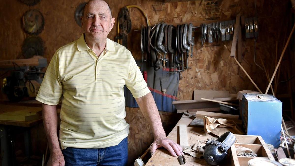 Ron Ream, who received an award from the Bureau of Blindness and Visual Services in Harrisburg last month, poses in his wood shop in Aaronsburg on Tuesday.