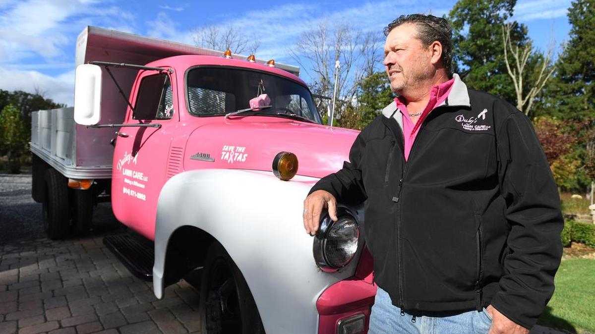 Fred Dailey painted his 1954 Chevy dump truck pink for breast cancer awareness.