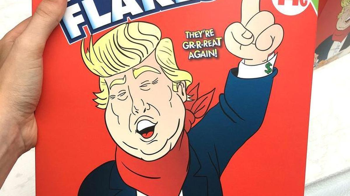 Protesters at the Republican National Convention are using very creative ways to make a statement. One example is “Make America G-r-reat Again!” Trump Flakes, repackaged cereal, which was for sale Monday on a Cleveland street corner.
