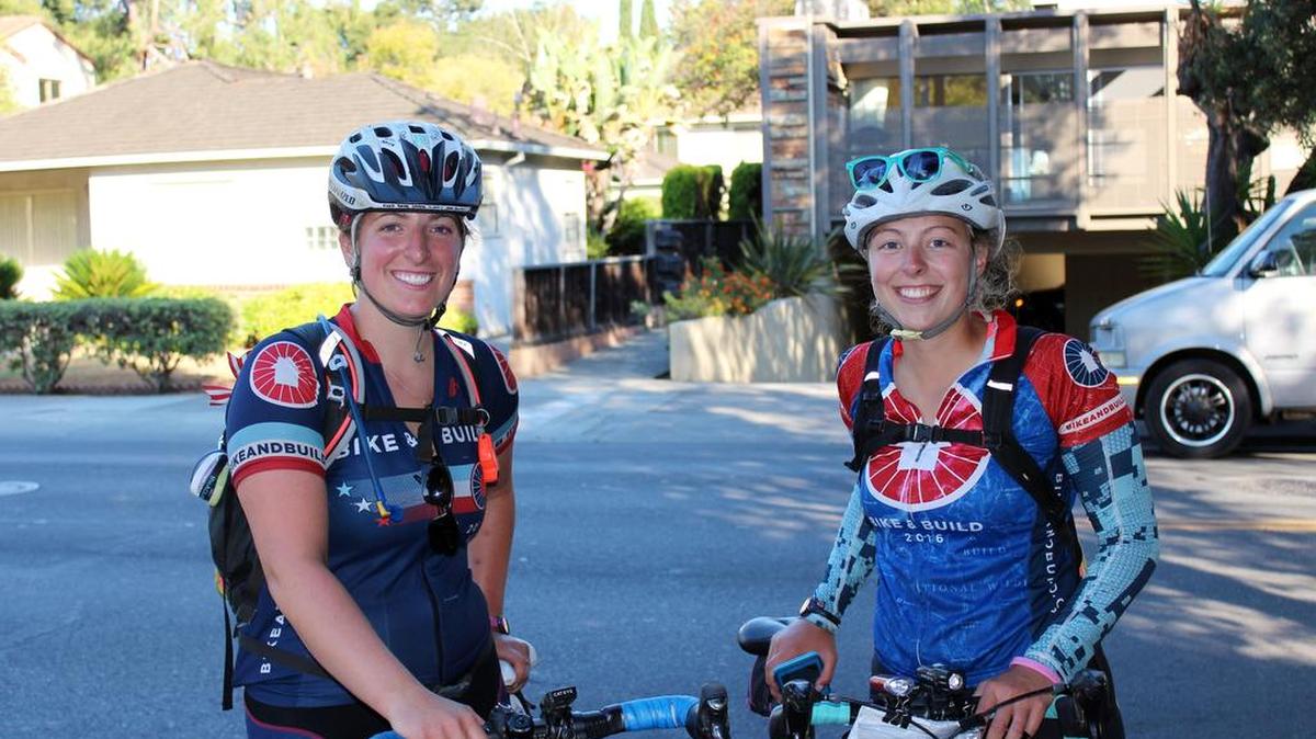 Embrace the Space founders Marina Cotarelo, left, and Hailey Jones stand for a photo in Palo Alto, Calif.
