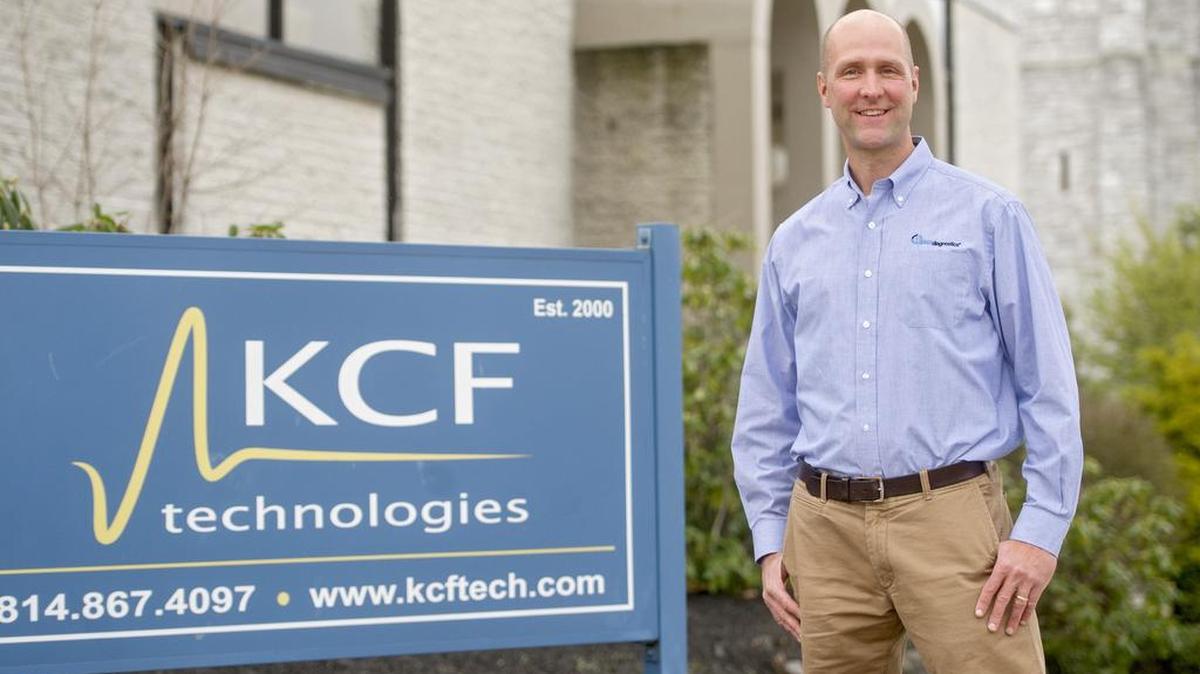 Jeremy Frank, owner of KCF Technologies outside at their office on Fraser Street on Thursday. We solve problems at our customers’ sites by implementing smart wireless sensor technologies to give machines a voice.