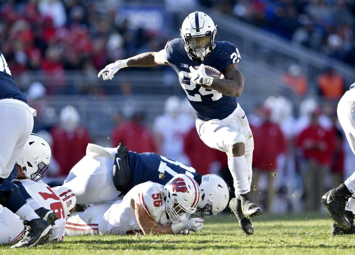 Penn State running back Miles Sanders cuts down the field during the game against Wisconsin on Saturday, Nov. 10, 2018.