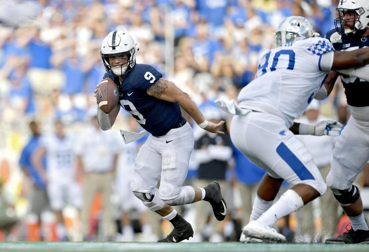 Penn State quarterback Trace McSorley look for an open teammate to make a pass in the fourth quarter of the Citrus Bowl against Kentucky on Tuesday, Jan. 1, 2019 at Camping World Stadium.