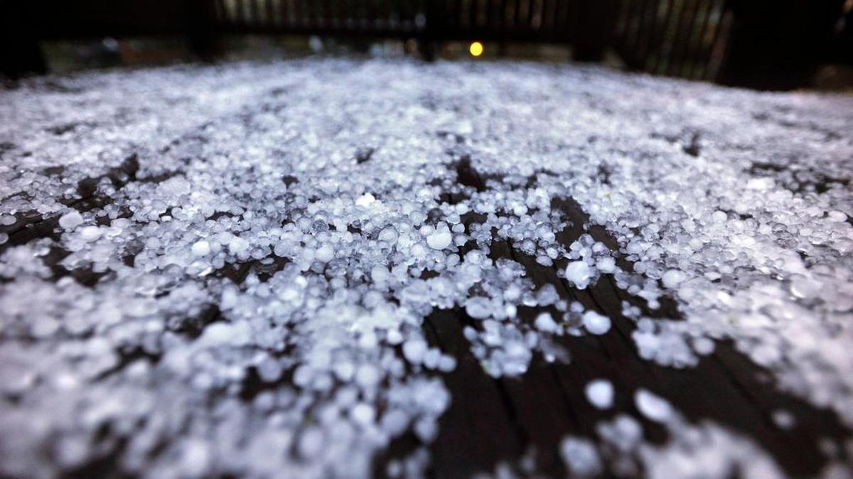 Thunderstorms produced heavy rain and hail in State College on Monday, April 20, 2015.