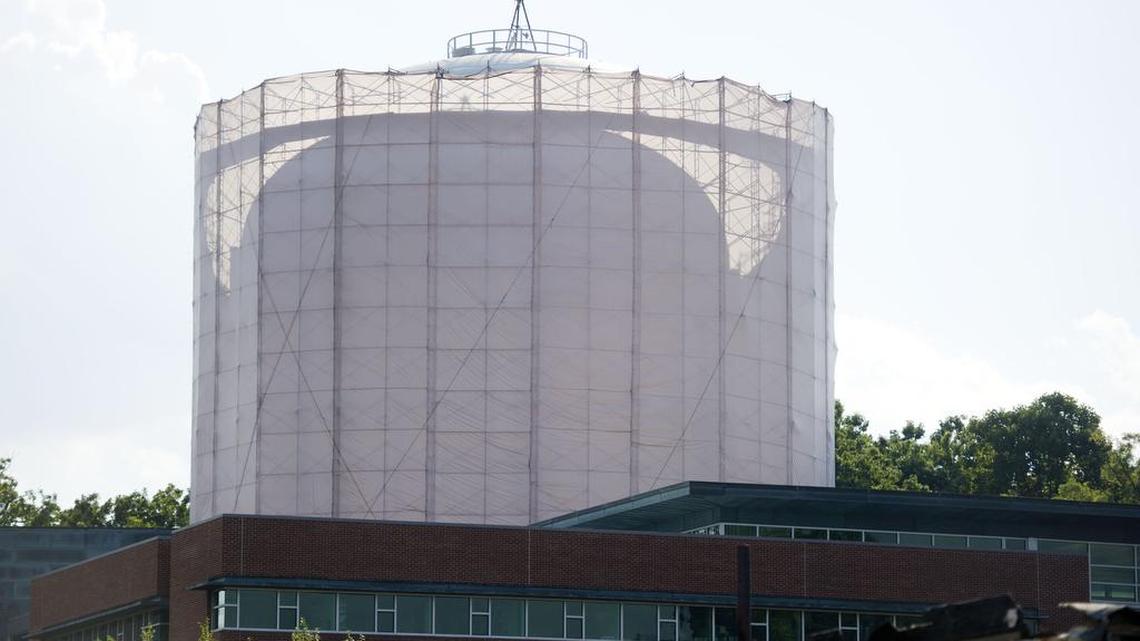 A view of the water tower under construction outside of the Stuckeman Architecture Building Friday, Sept 23, 2016, at Penn State.