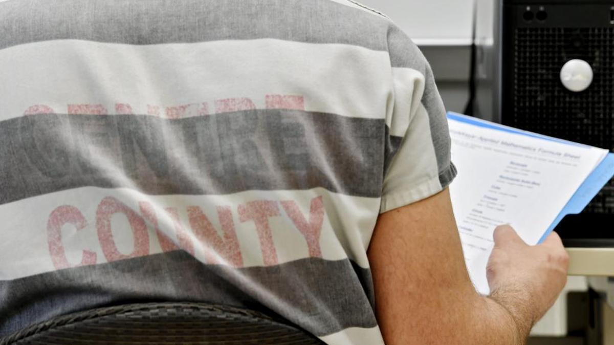 An inmate at the Centre County Correctional Facility work through the WorkKeys program on Wednesday.