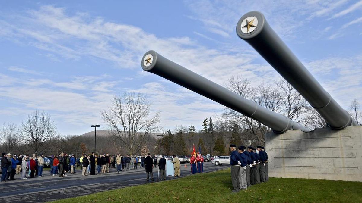 Barrels that were used aboard the USS Pennsylvania during World War II were recently removed from their pedestals to allow for repair work to the display.