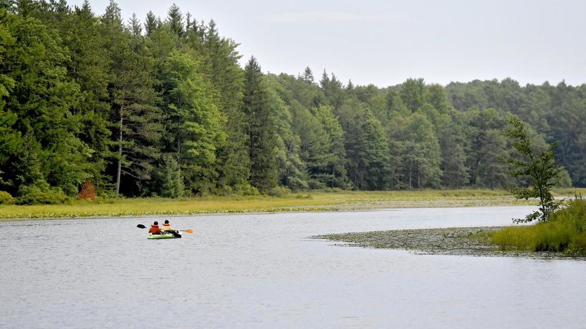 Kayakers float at Black Moshannon State Park, which spans Centre, Clearfield and Elk counties.