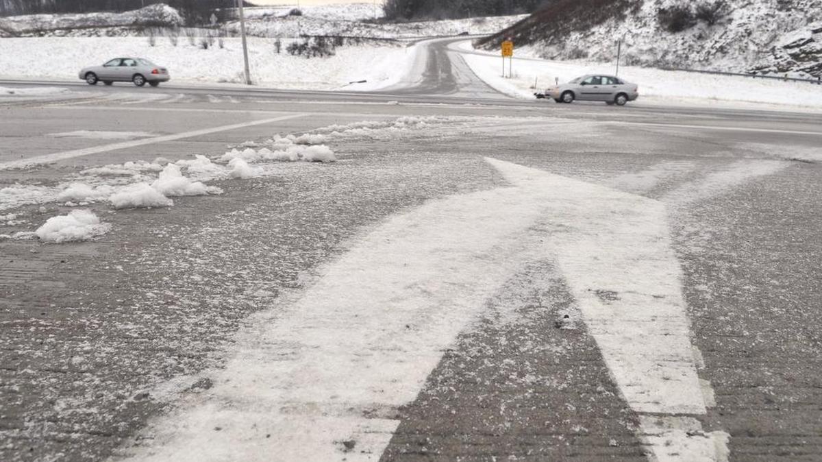 Ice covered roads at the Grays Woods interchange in State College, January 19, 2011. Freezing rain fell overnight and turned into ice Wednesday morning causing some school districts to open two hours late.