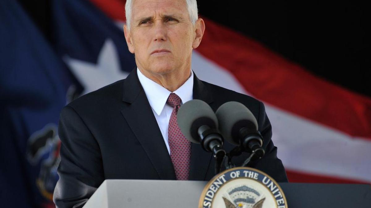 U.S. Vice President Mike Pence pauses during his keynote address Monday at the 16th anniversary gathering for 9/11 at the Flight 93 National Memorial near Shanksville.