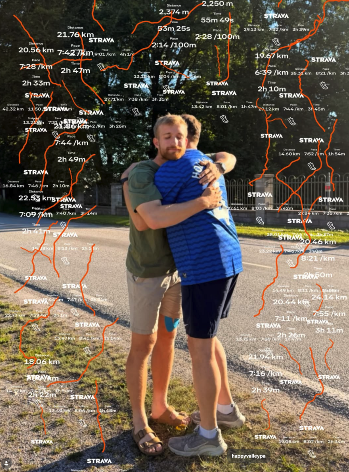 A screenshot from a video on Matthew Hollingham’s Instagram during his 61-day, 3,545-mile triathlon in his fiancée’s memory. The triathlon is scheduled to finish July 30.