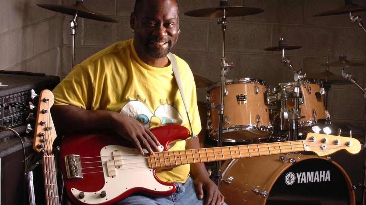 Cliff Turner plays his base in the basement of his Pleasant Gap home. Turner started and continues to play in the band Cliff Turner and the Afterburners. July 3, 2007