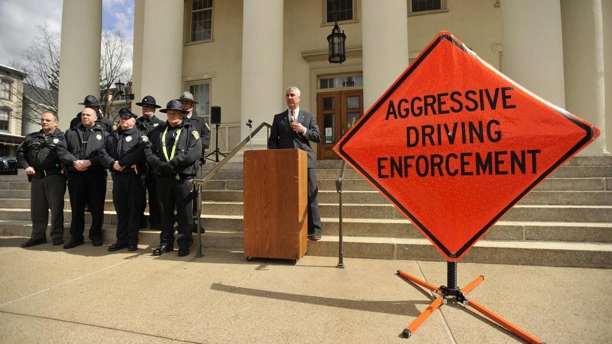 President Judge Thomas King Kistler speaks during the second wave of the statewide aggressive driving enforcement initiative kickoff event Monday at the Centre County Courthouse. The initiative will focus on unsafe aggressive driving habits, such as speeding, work zone safety violations and keeping right-passing left.