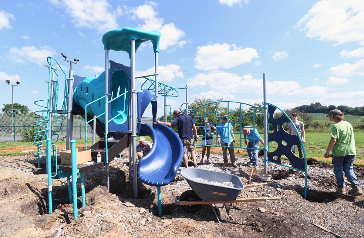 The Builder’s Association of Central PA is installing a playground in an affordable housing development called Beaver Farms Friday, Aug. 24, 2018.