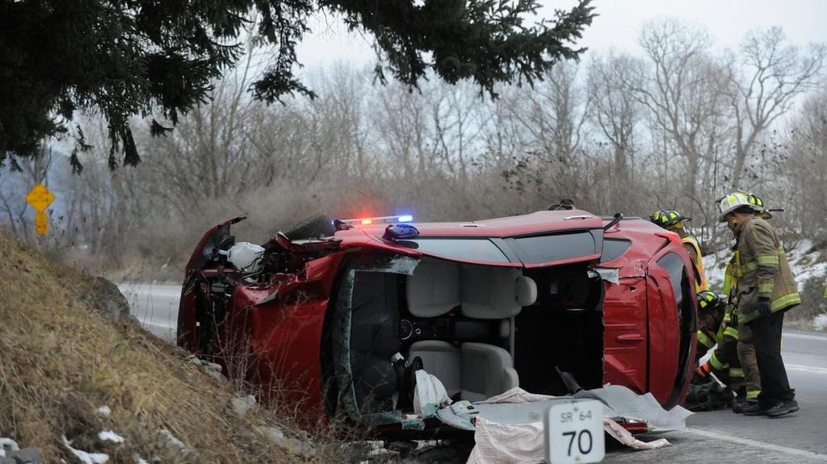 Police and firefighters respond to a vehicle collision on Sunday at East College Avenue and Cemetery Road in Walker Township.