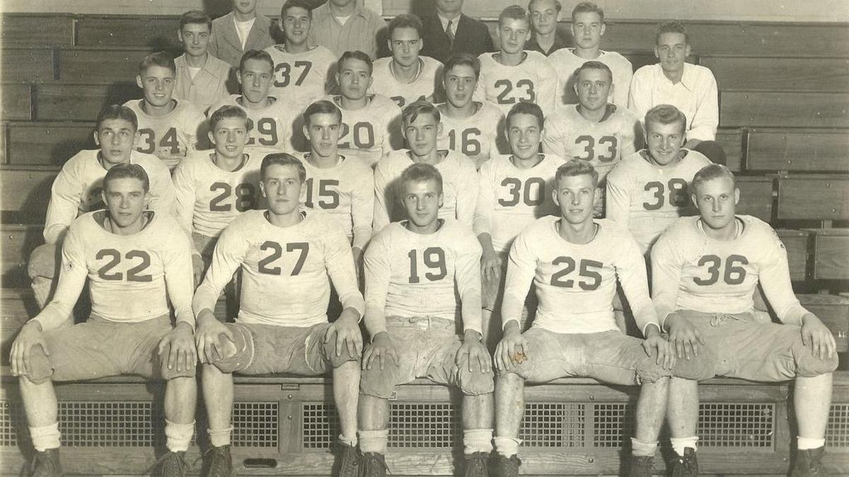 Pictured is the 1945 Bellefonte High School football team. 1945 was the last time that Bellefonte and State College played each other twice in one season. The Little Lions won both match ups.