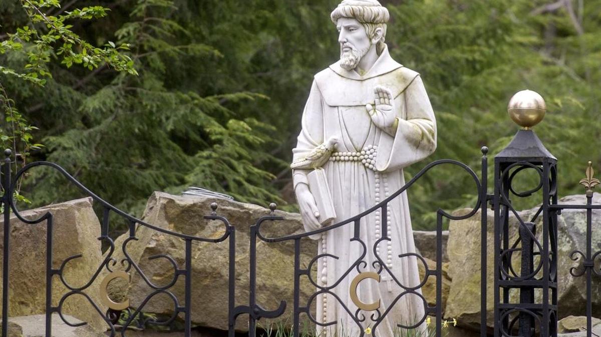 A statue of St. Francis greets visitors to Walker Gardens. The gardens will be open for tours on Mother’s Day.
