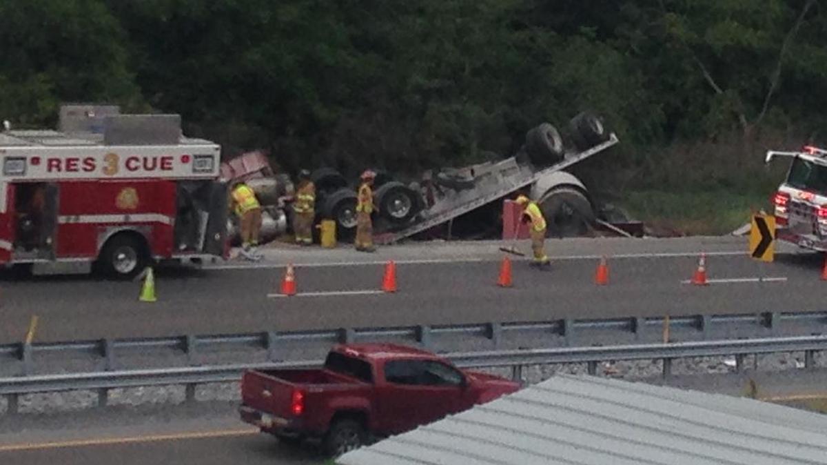 A tractor trailer rolled over off State Route 322 Saturday, causing delays leaving the Penn State, Temple game.