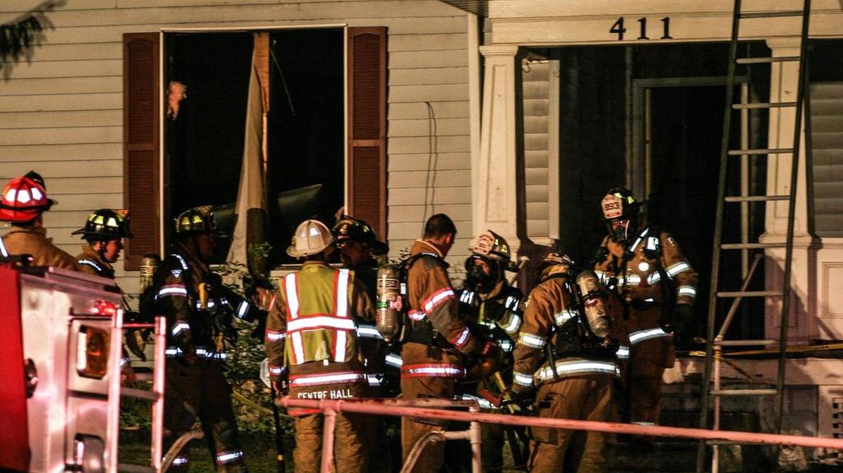 Firefighters work at the scene of a reported explosion Wednesday in Centre Hall.
