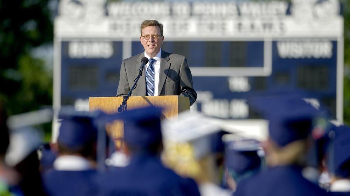 Superintendent Brian Griffith speaks before the Penns Valley Area School District’s Class of 2016 in this file photo.