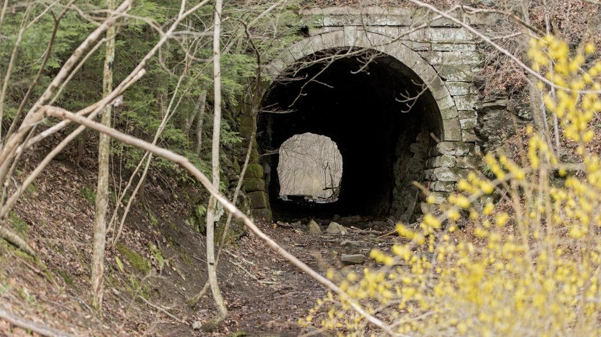 The old train tunnel south of Coburn is a place to park and explore Penns Creek.