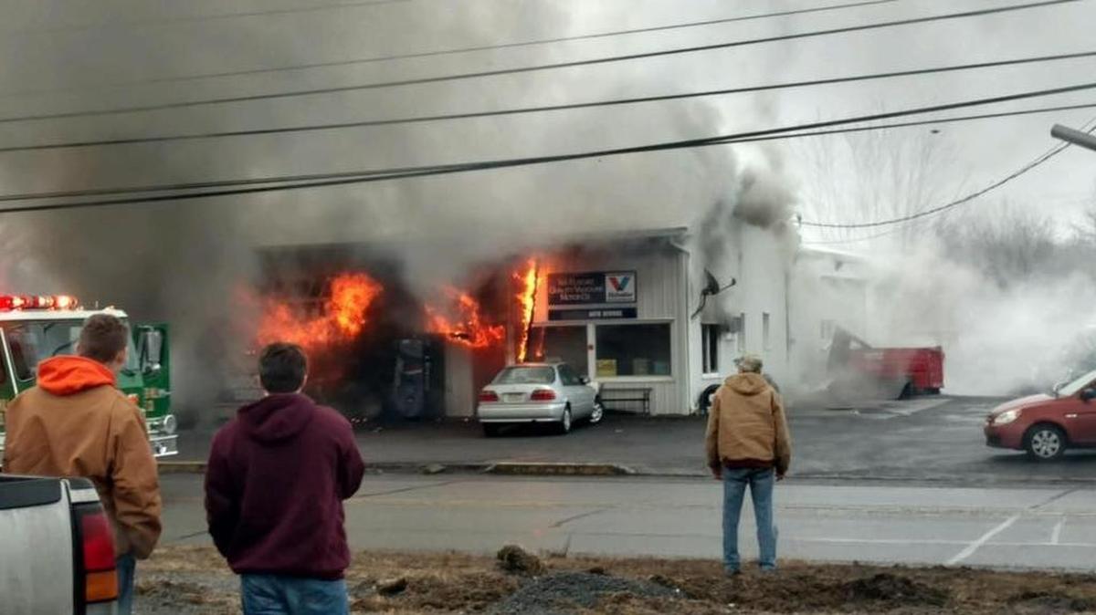 A fire blazed on Monday at Scaife’s Affordable Tire and Auto Repair in Philipsburg.