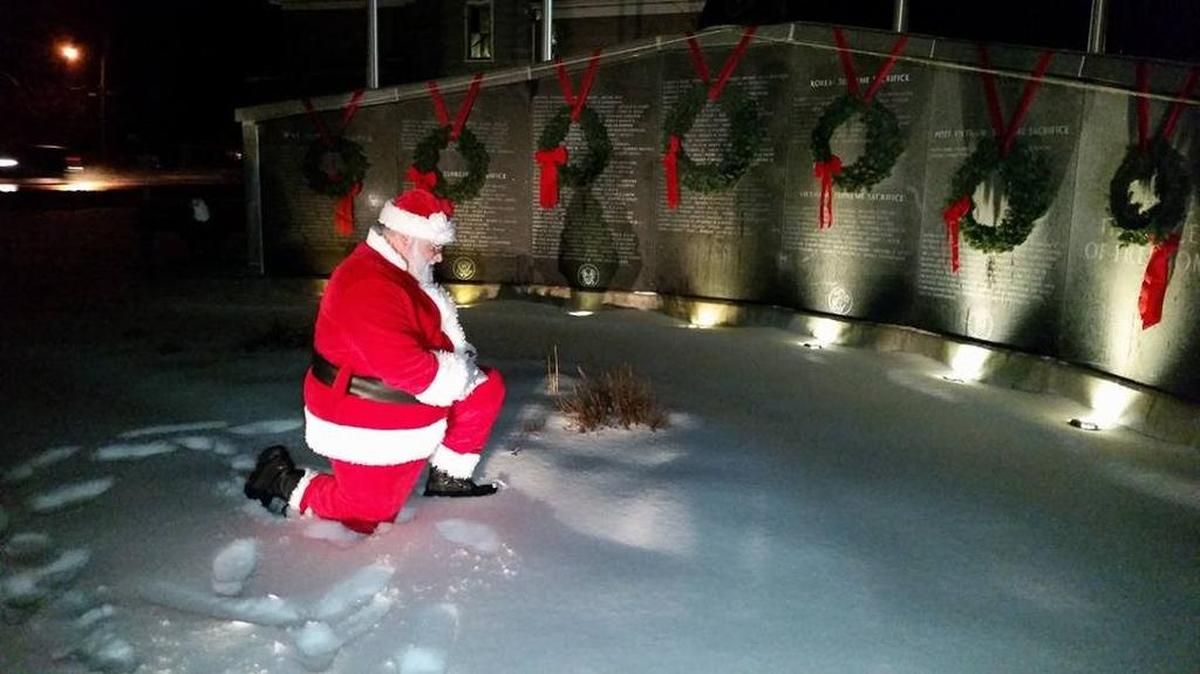 Santa Claus visits the veterans memorial in Philipsburg.