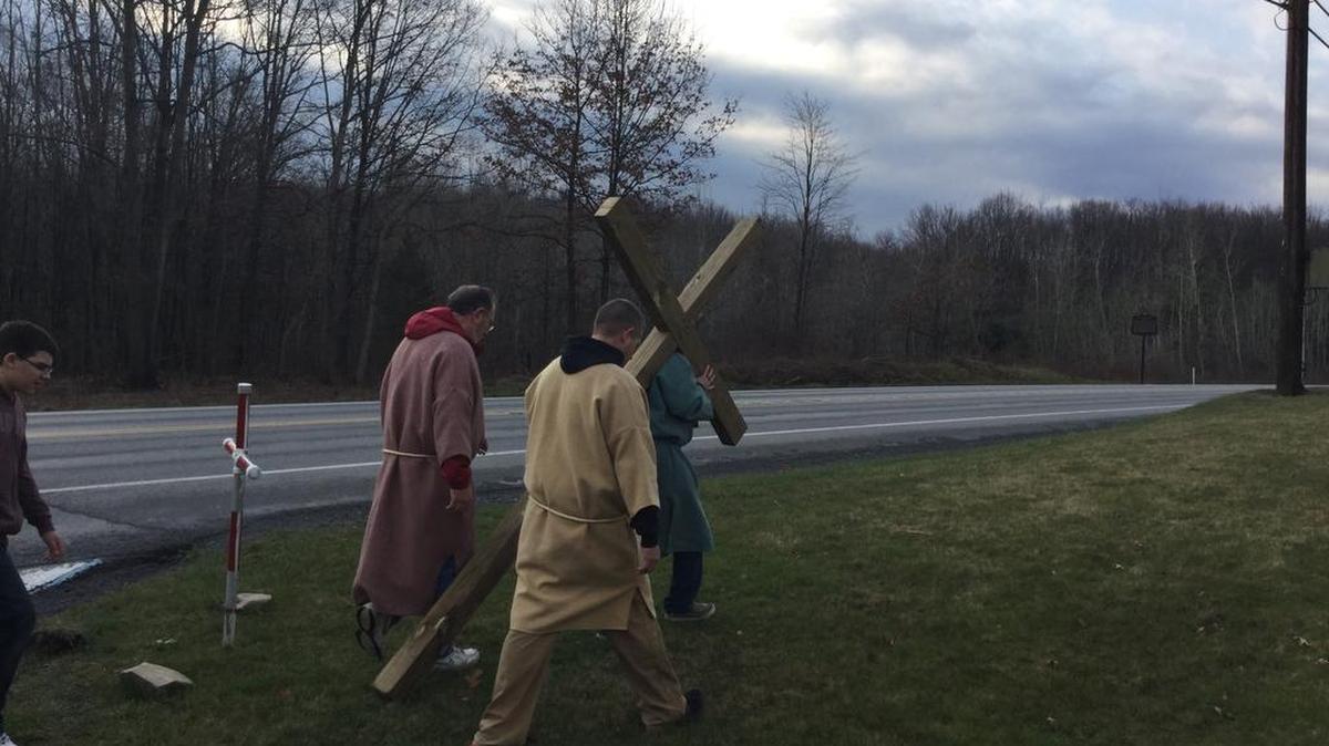 The First Church of Christ congregants re-enact Jesus’ walk.