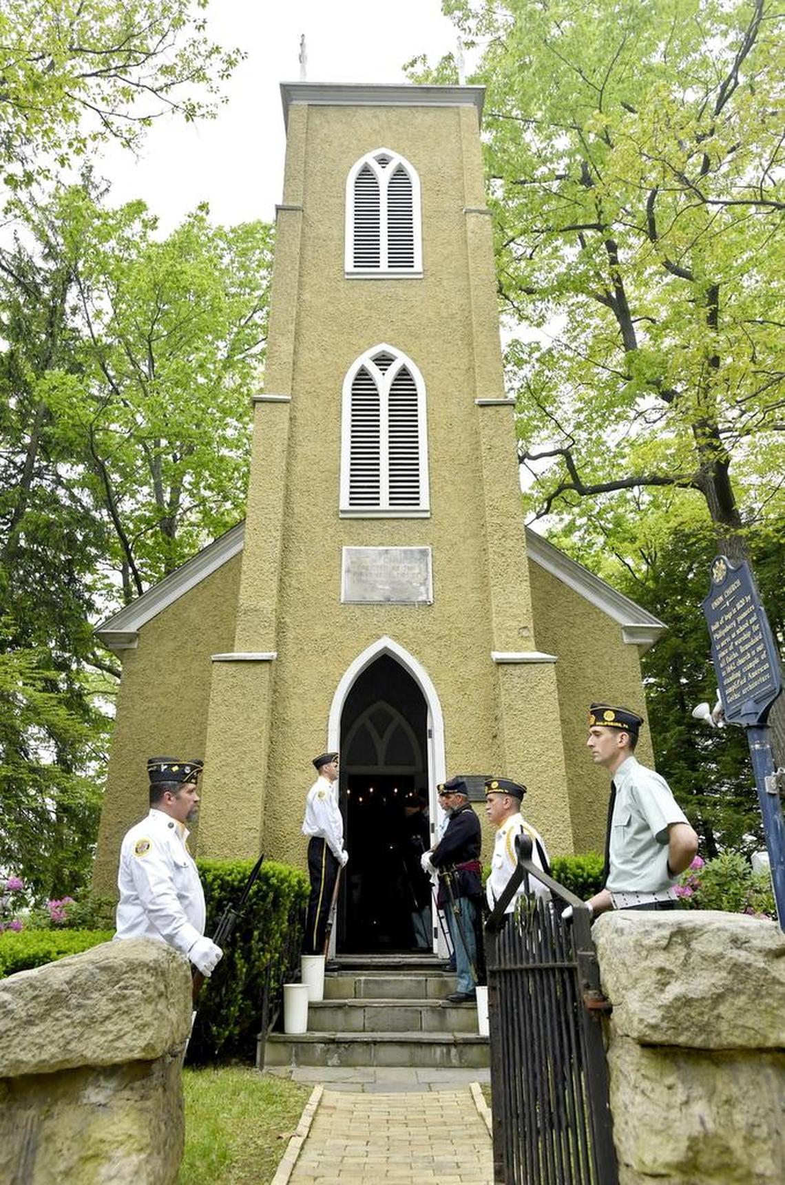 Honor guard welcomes those to Union Church for the Ecumenical Memorial Day Worship on Sunday, May 28, 2017.