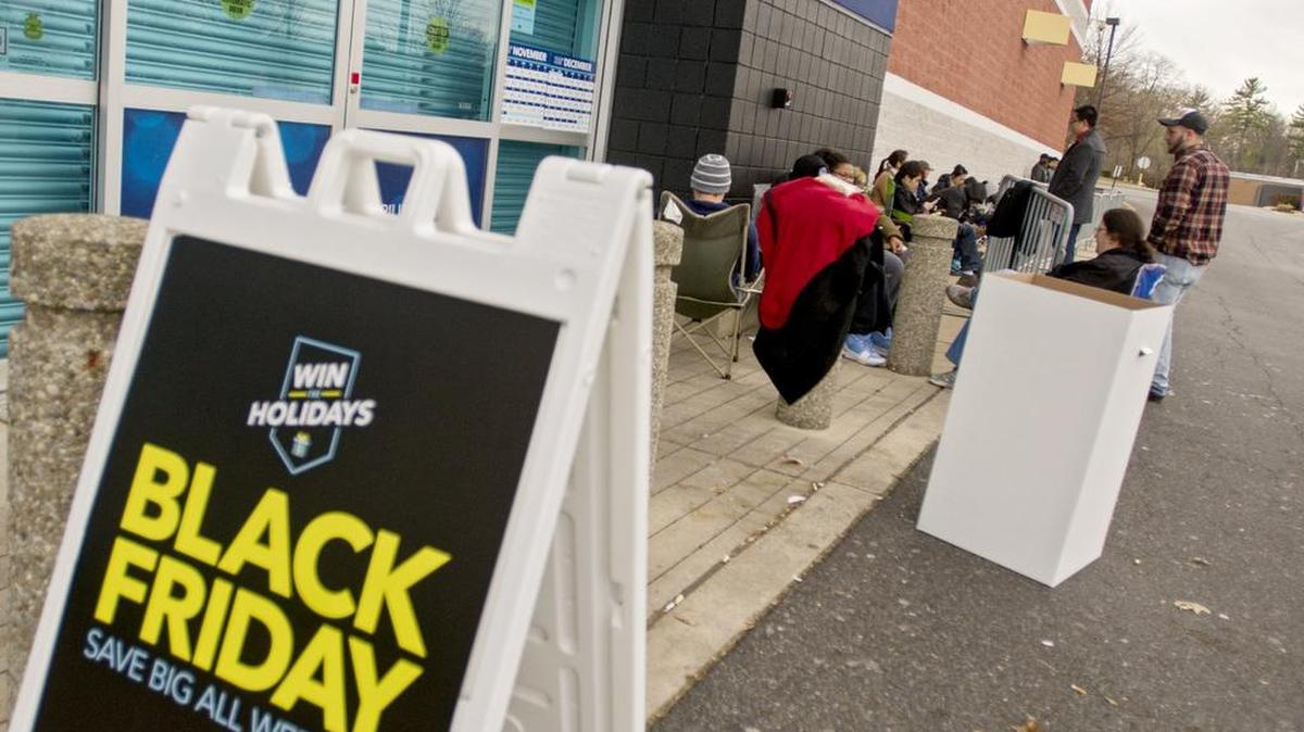 Shoppers camped outside of Best Buy for their 5 p.m. opening for Black Friday deals on Thursday.