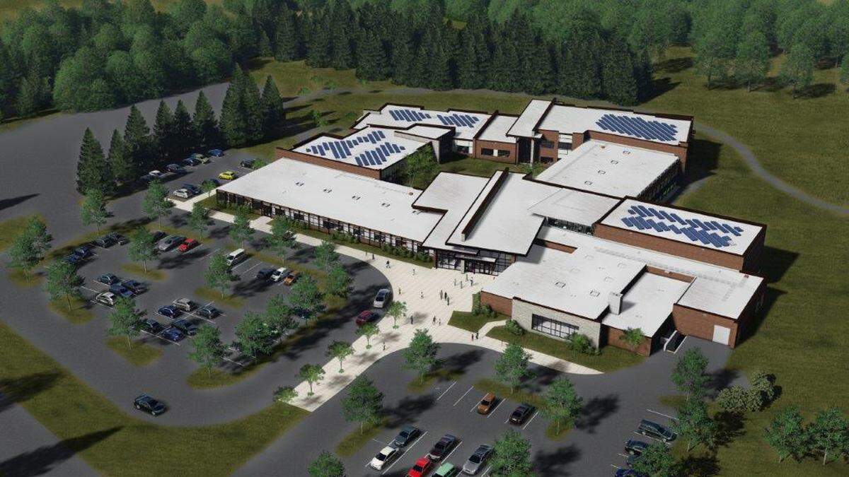 An aerial view of the what the new Radio Park Elementary School will look like once it's constructed.