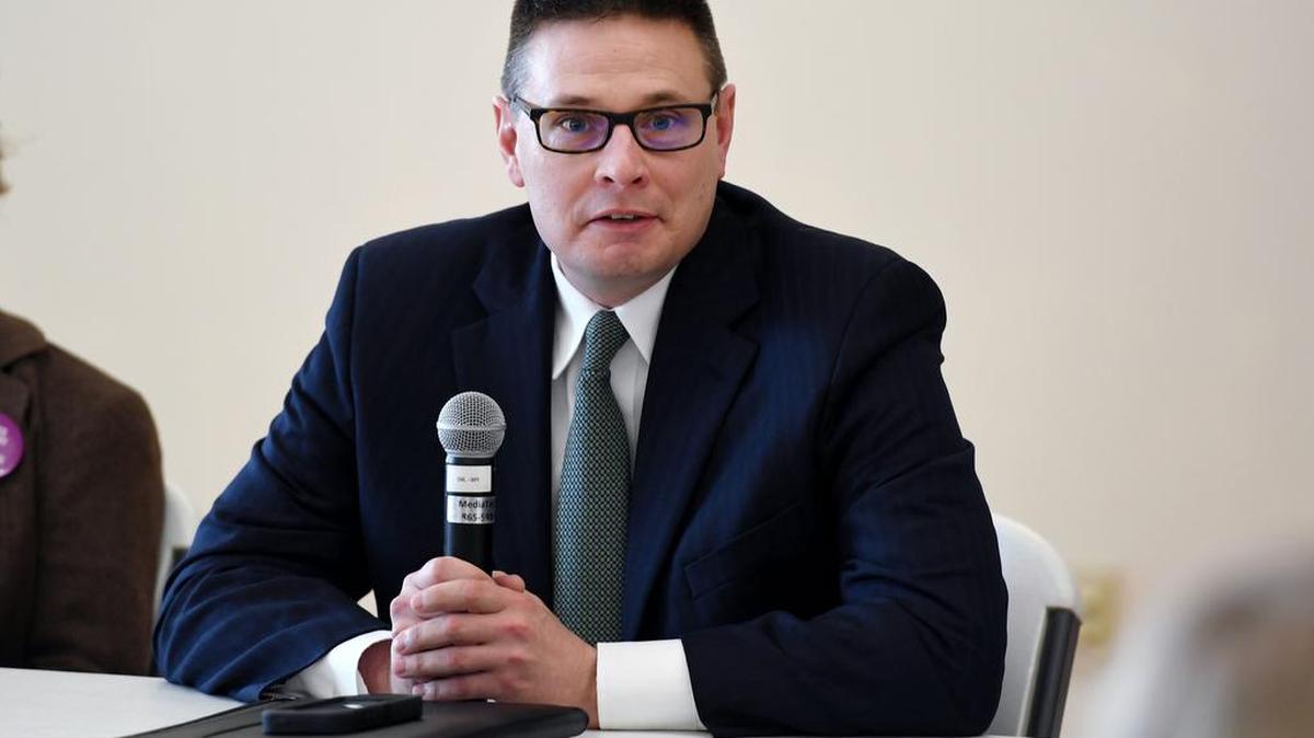 State College police Capt. Matt Wilson speaks during a gun violence town hall Saturday, April 7, 2018 at the State College Municipal Building.