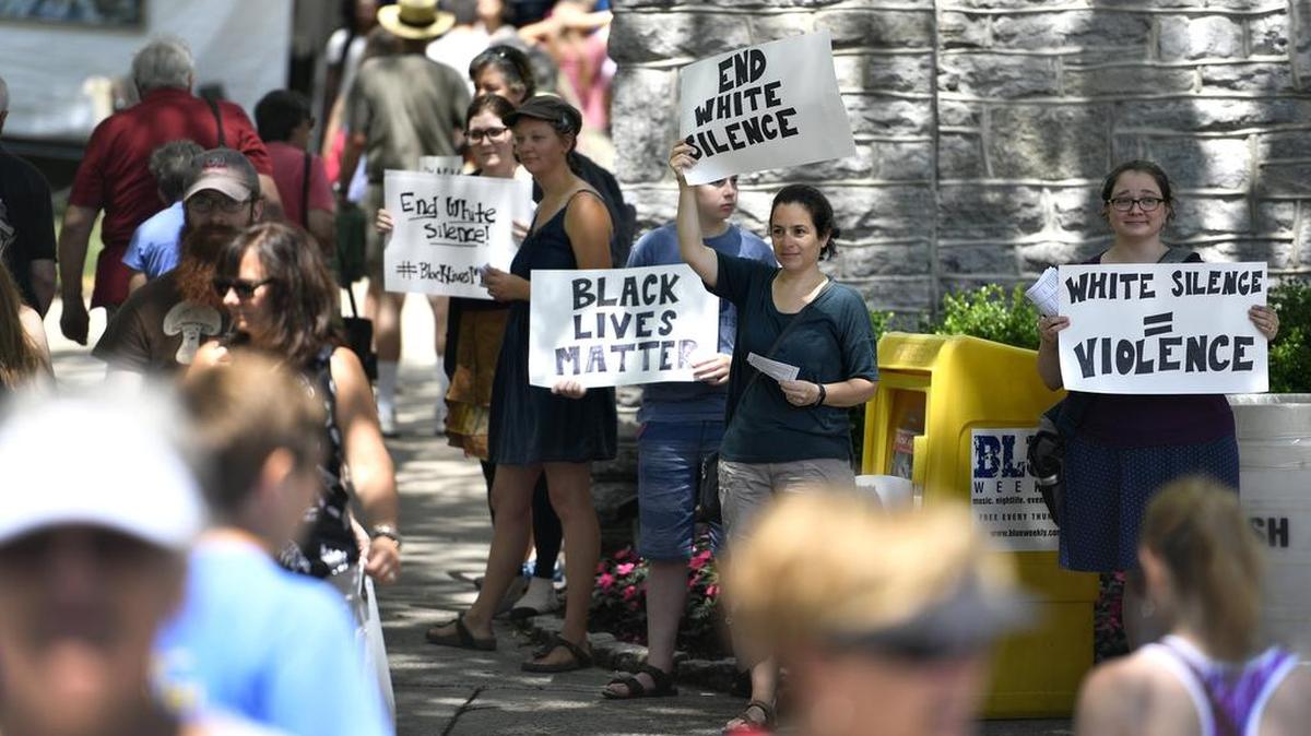 Central Pennsylvania Showing Up for Racial Justice chapter holds a demonstration in support of the Black Lives Matter movement on Thursday at the Allen Street Gates.