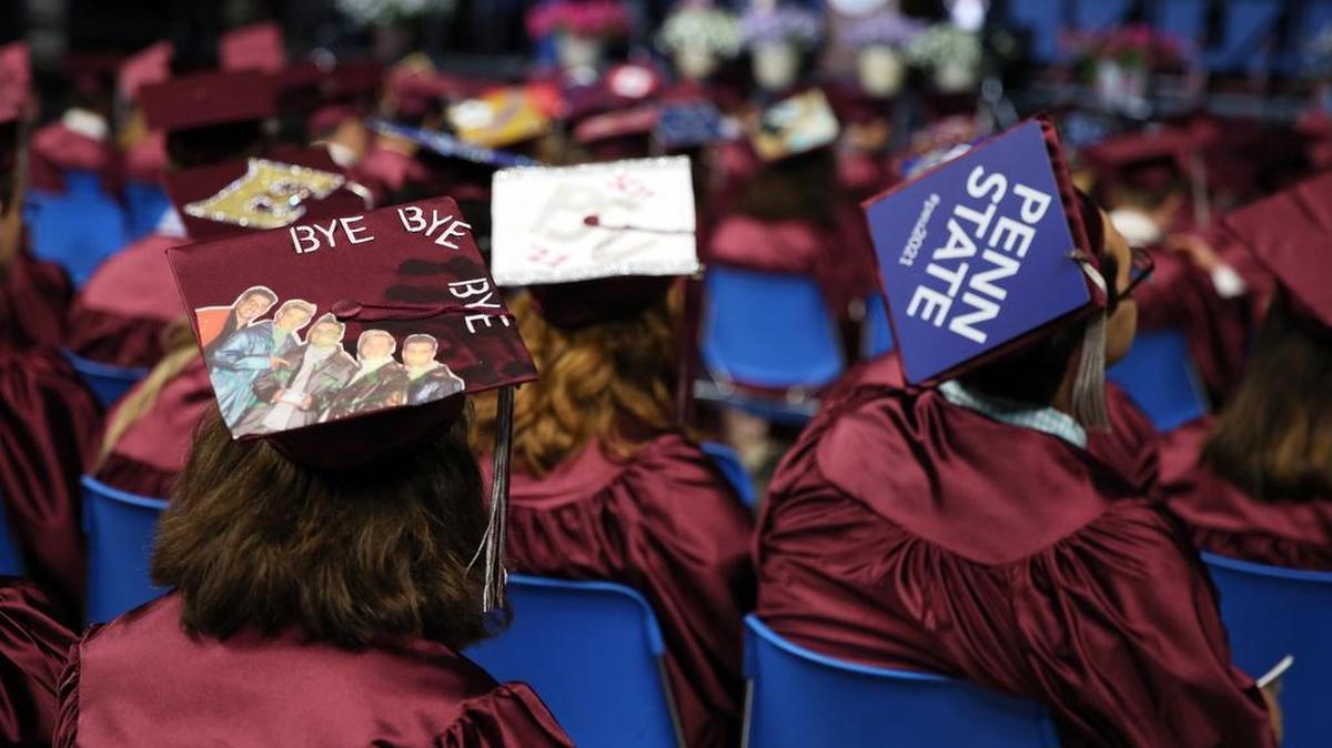Graduates listen to a speech during the State College Area High School commencement on June 2017 at the Bryce Jordan Center.