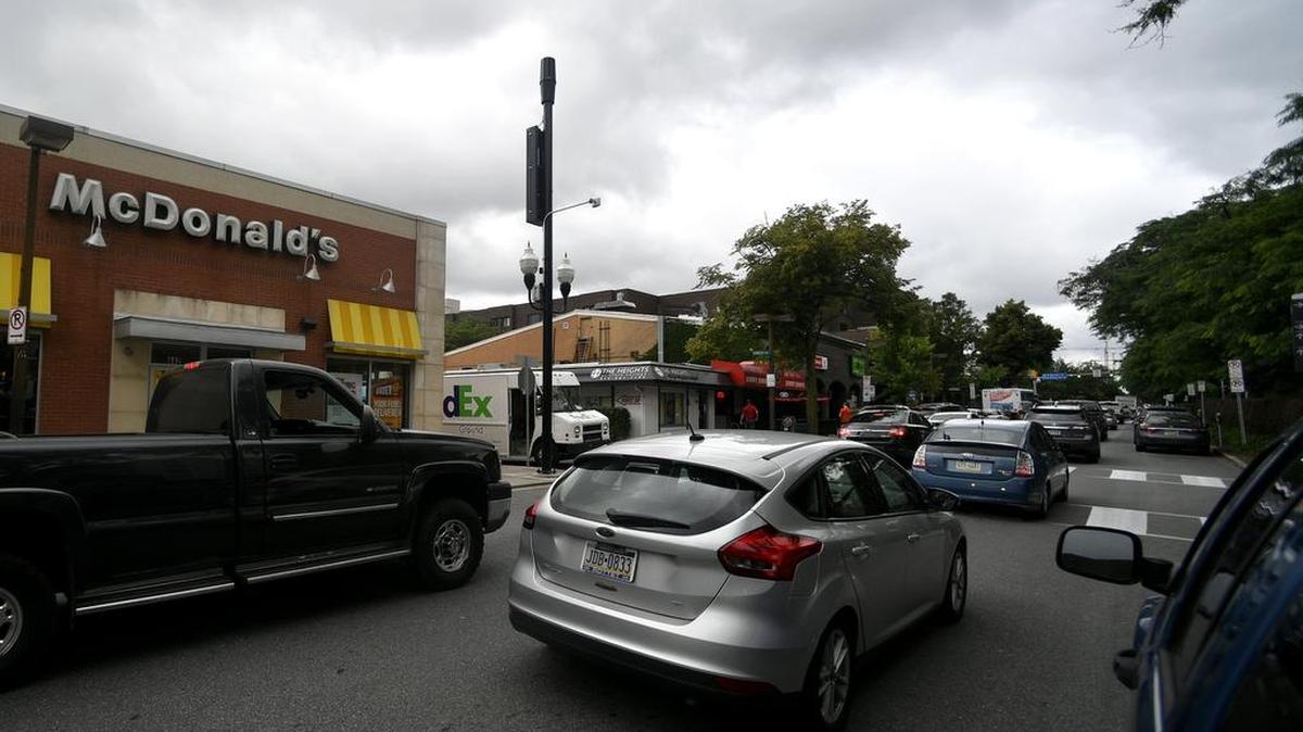 A new streetlight pole is located at the corner of Sowers Street and College Avenue. The State College borough is in the process of erecting streetlight poles downtown that will increase wireless infrastructure.