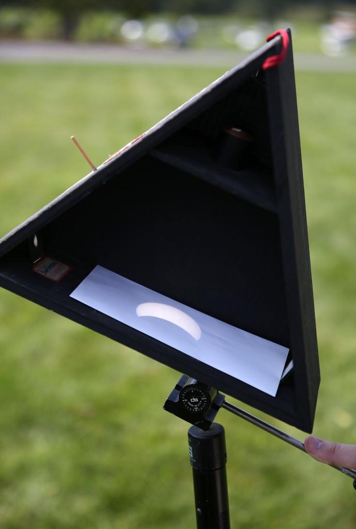 A sunspotter 2 is used to view the eclipse Monday, Aug. 21, 2017 at the Arboretum at Penn State.