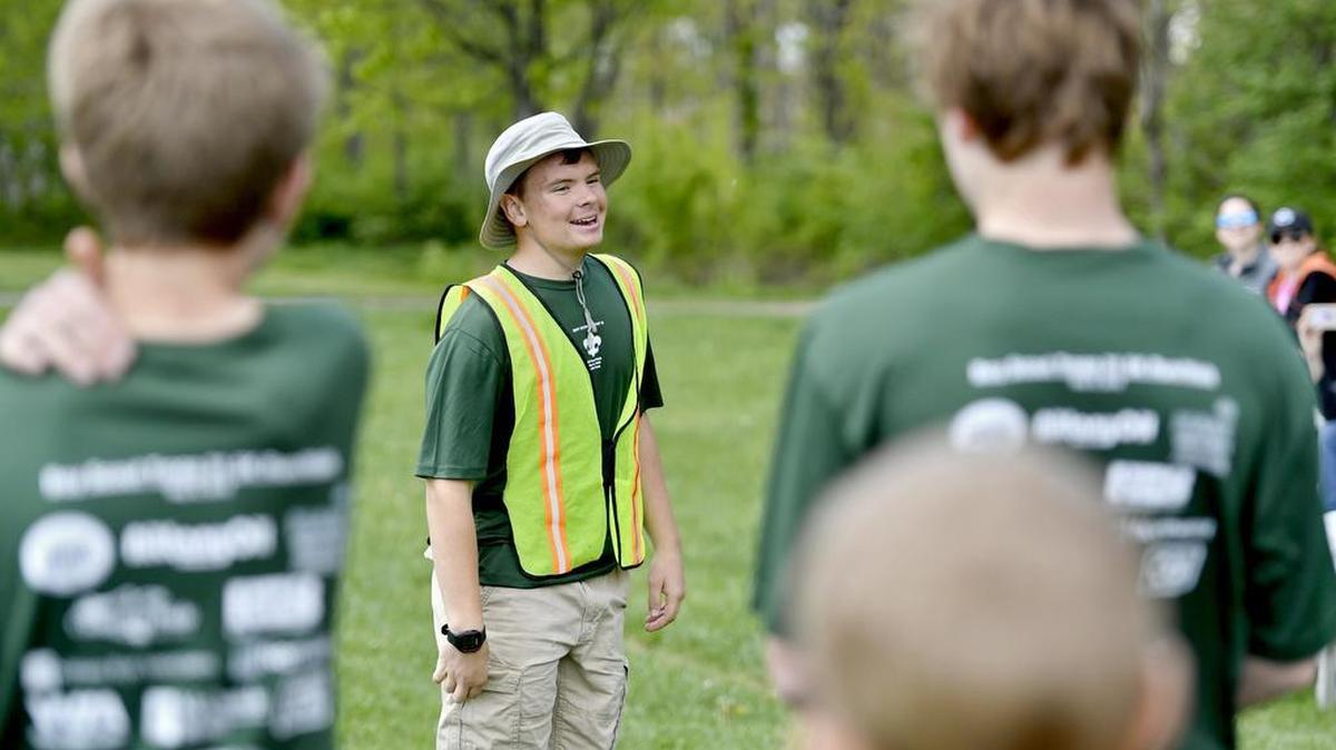 Race organizer and Boy Scout Hayden Davidson, 15, thanks everyone for coming out to the Troop 31 5K on Sunday at Tudek Park. The troop is working to raise money to help pay for a pavilion that was built at Seven Mountains Scout Camp.