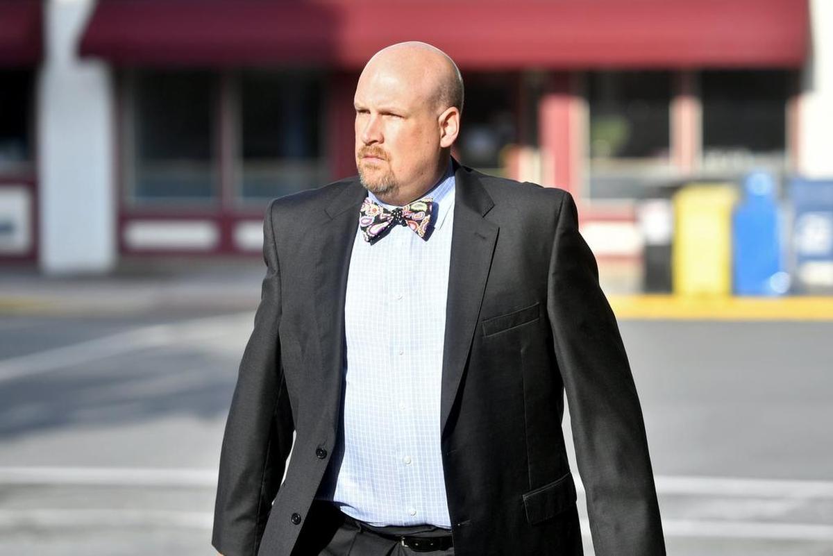 Michael Leahey, attorney for the Alpha Upsilon chapter of Beta Theta Pi, arrives at the Centre County Courthouse on July 10, 2017.