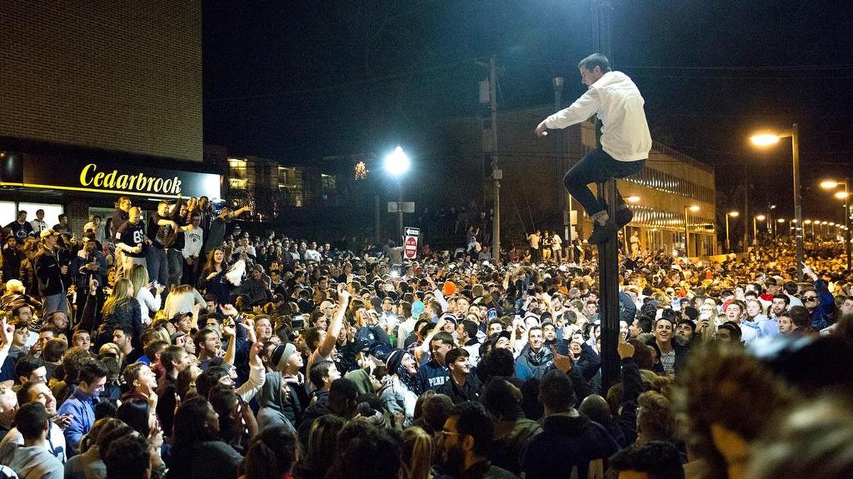 Penn State students spilled onto Beaver Avenue to celebrate the Nittany Lion’s Big Ten Championship win over Wisconsin early Sunday morning.