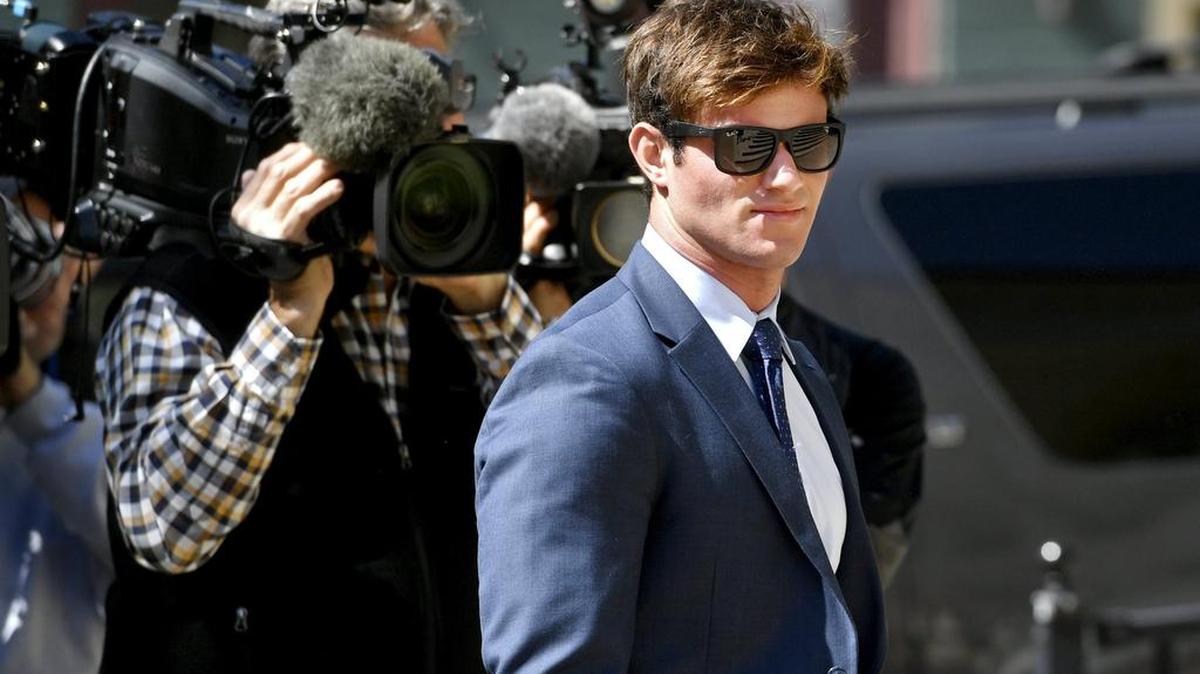 Former Beta Theta Pi fraternity brother Michael Schiavone leaves the Centre County Courthouse in Bellefonte on May 5, 2017.