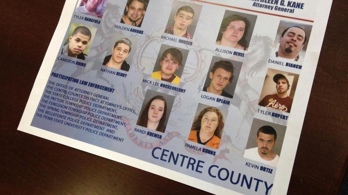 The Centre County Drug Task Force filed charges against 17 people accused of selling drugs, which allegedly included prescription narcotics, cocaine, LSD, synthetic marijuana and marijuana.